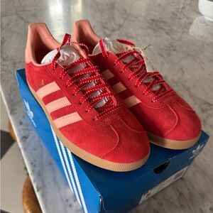 adidas Originals Red and Pink Gazelle-Style Suede Sneakers